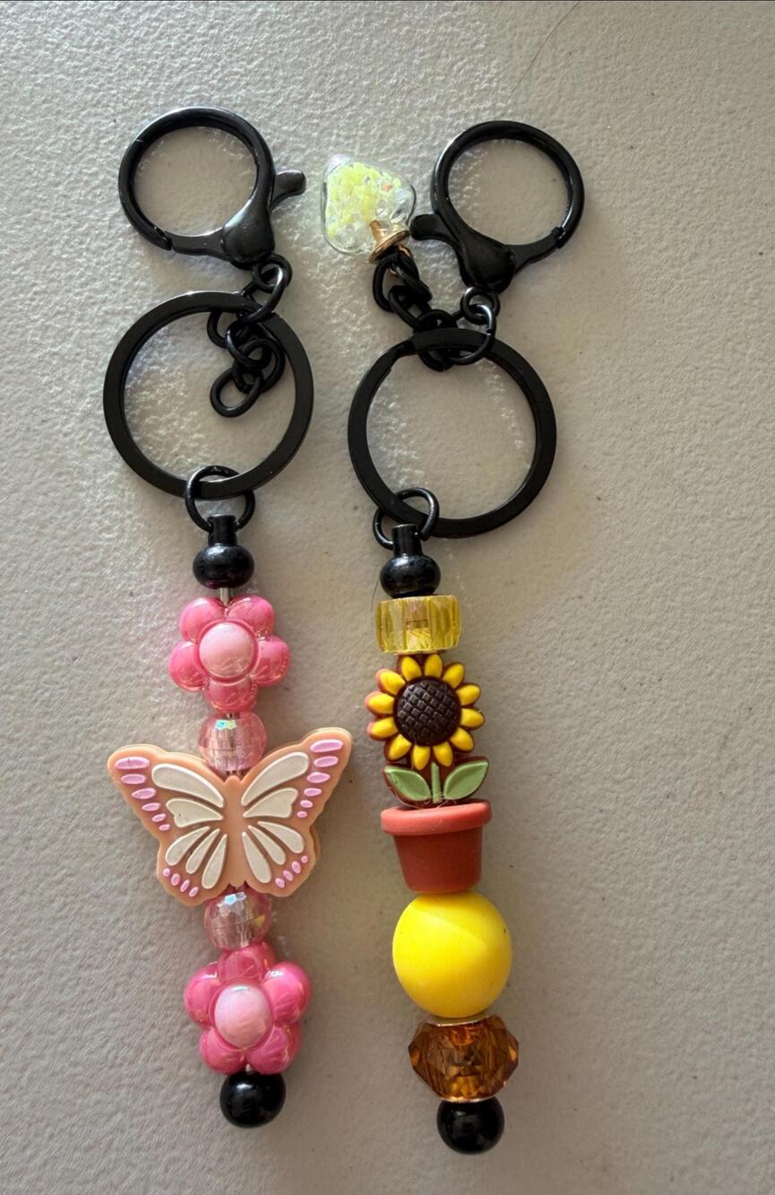 Butterfly Sunflower Silicone Bead Keychain